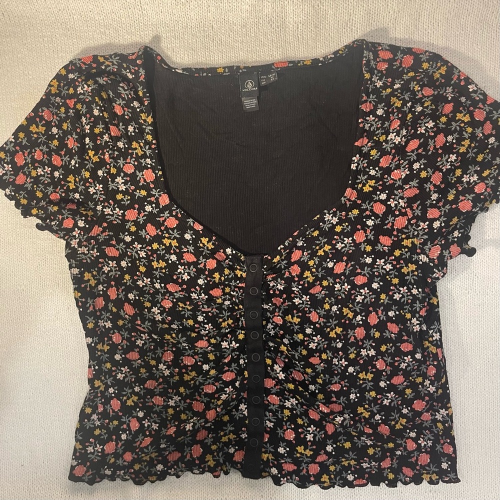 Volcom Floral Button-Up Women's Top sleeveless medium crop